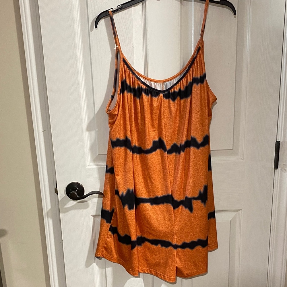 Vibrant Orange and Navy Tie-Dye Romper